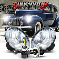 Fit Ford Deluxe 1939-51 Pair 7 Inch Led Headlights Round Hilo Sealed Beam