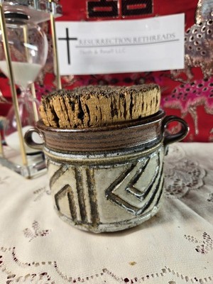 Heavy Studio Art Pottery Stoneware Storage Jar With Cork Lid Signed