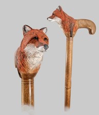 "Hand-Carved Wooden Walking Stick - Realistic Red Fox for Animal Lovers
