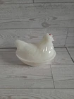 Vintage Hazel Atlas  Milk Glass Hen On A Nest Candy Dish White Trinket Dish
