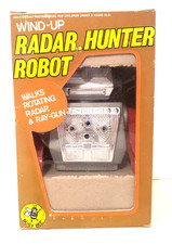 Windup Radar Hunter Robot Hong Kong Busy Bee Horikawa Yellow Blue 70s WORKS