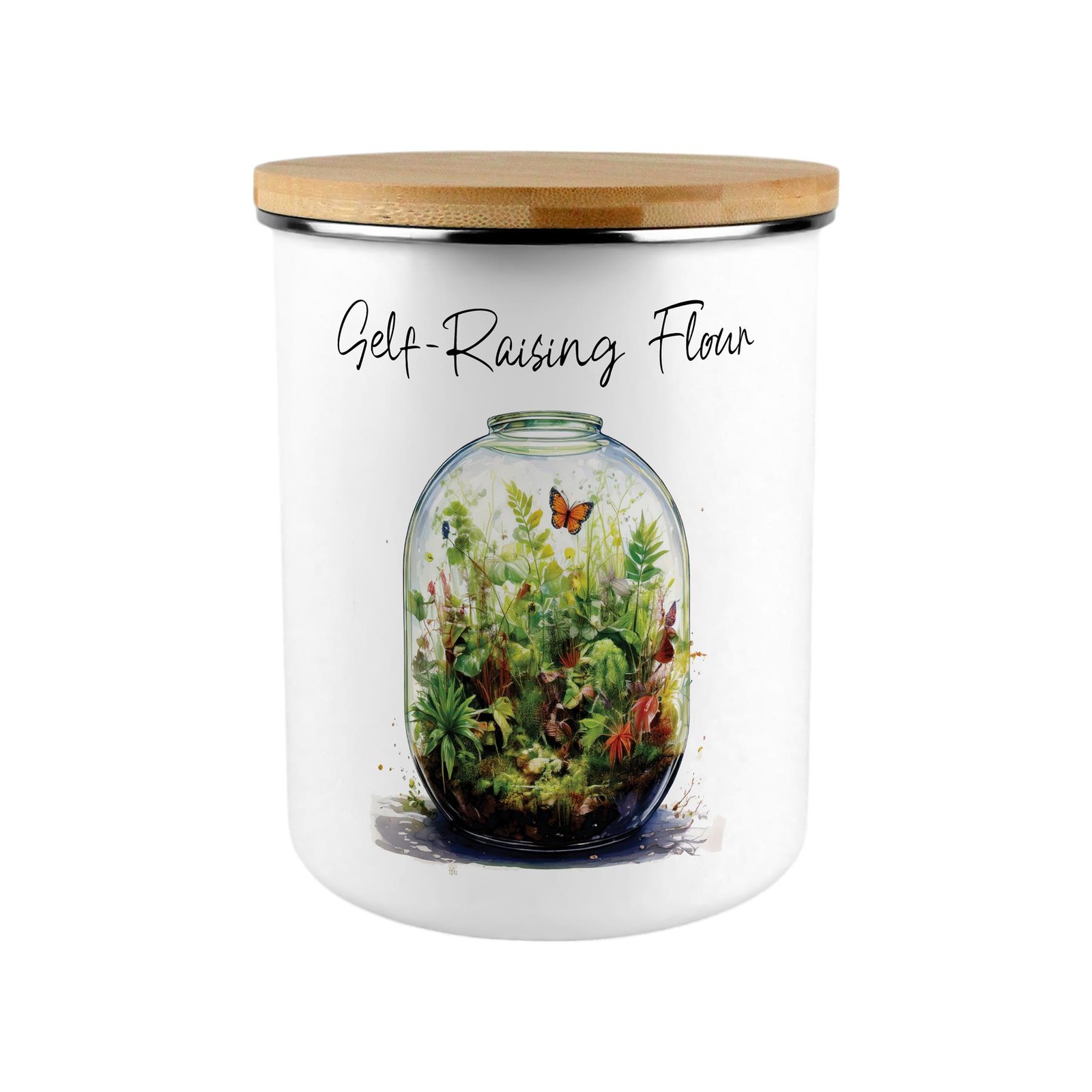 Thriving Terrarium Design Self-Raising Flour Canister - XL Kitchen Storage Gift