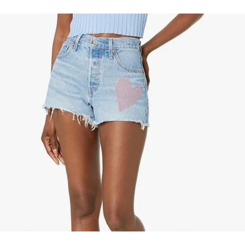 Levi's Denim 501s Medium Wash Patchwork Distresse… - image 1