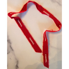 Chanel Ribbon Red White Logo Print Gift Wrap Hair Bow Tie 20"