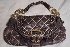 Vtg Y2K Juicy Couture Soft Lamb Leather Brown Pink Stitching Rivet Chain Strap