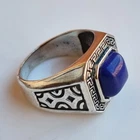 Vintage Victorian Sterling Silver Ring Engraved Lapis Lazuli Stone Size 11