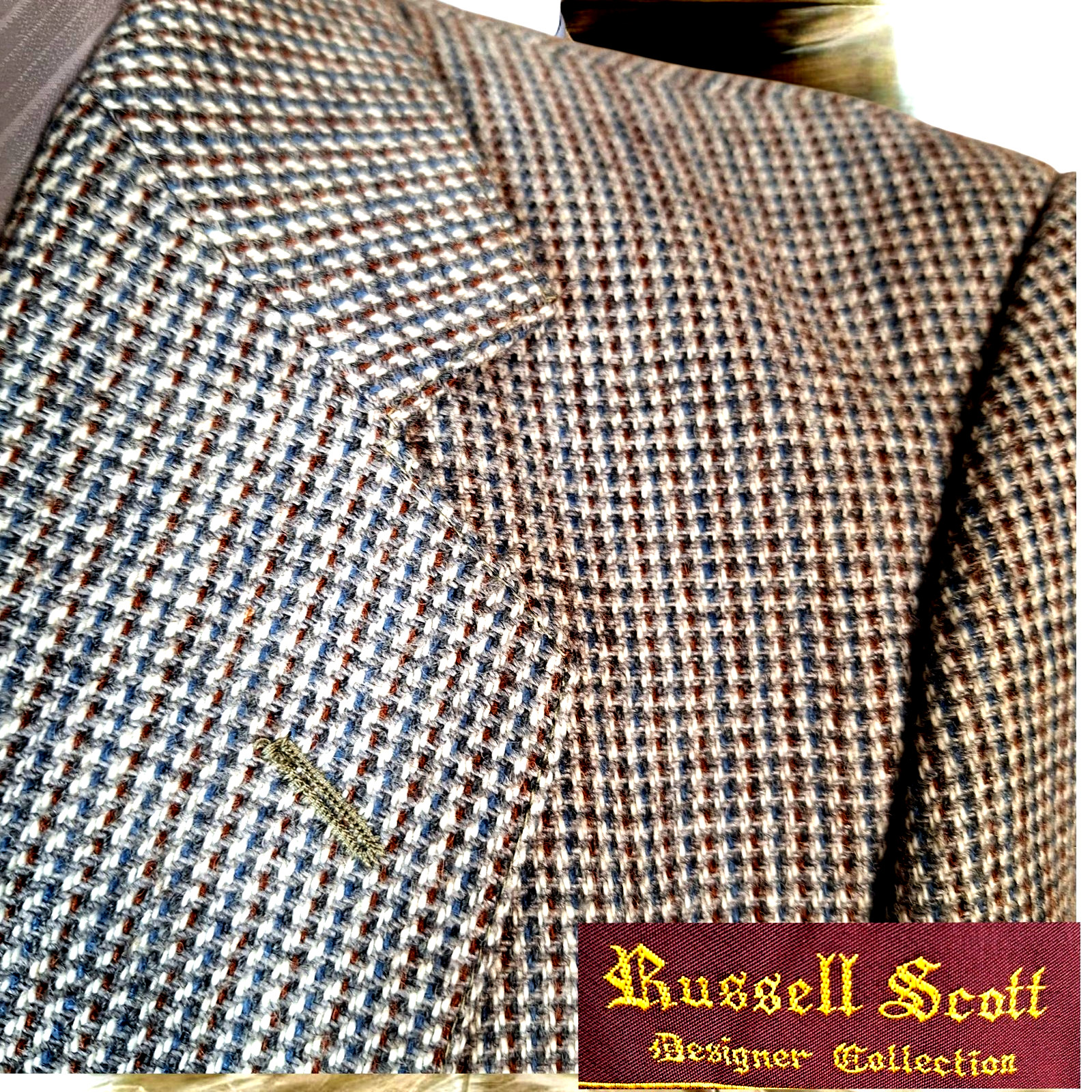 Russel Scott Sport Coat Jacket Mens 42R Multicolor Check Tweed