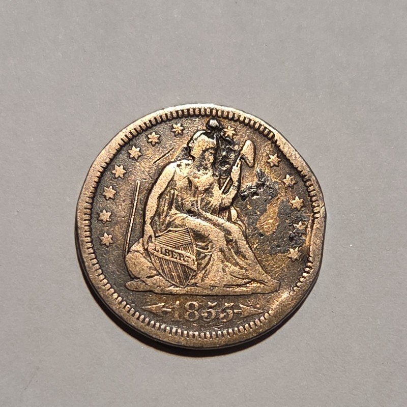 1855 Seated Liberty WITH ARROWS Quarter 25c Circulated SCRATCHED GOOD DETAIL
