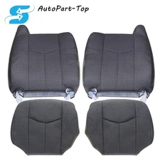 For 03-07 Chevy Silverado Work Truck Front Bottom-Top Cloth Seat Cover Dark Gray
