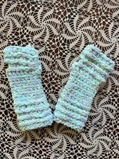 Handmade Crochet Fingerless Gloves Bulky Baby Yarn Blue Lavender Size S