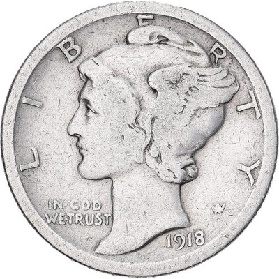 [#639469] Vereinigte Staaten, Dime, Mercury, 1918, U.S. Mint, Silber, S+, KM:140