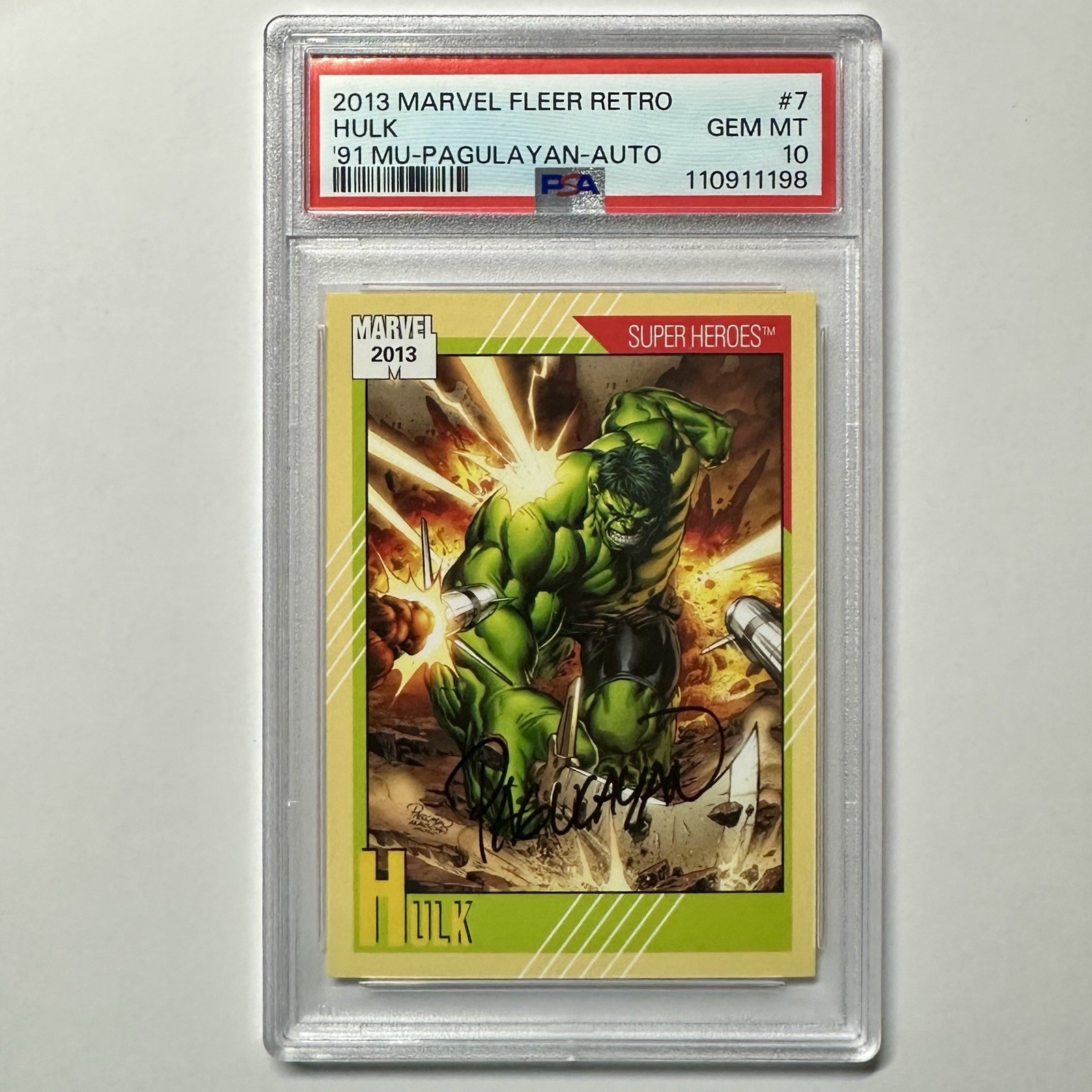 2013 Marvel Fleer Retro '91 MU #7 Hulk Carlo Pagulayan AUTO PSA 10 RARE POP 3