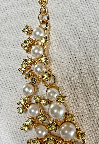 COLLANA girocollo Windsor perle finte tono oro vintage splendida strass - Foto 3 di 8