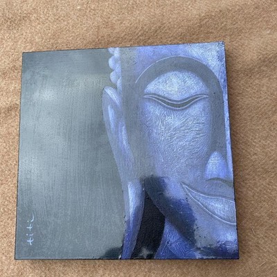Abstract Buddha Painting by TiTi Canvas or Wood Blue & Black Gradient