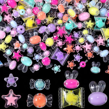 130-140G Acrylic Assorted Beads for Jewelry Making, Cute Candy Aesthetic Charms