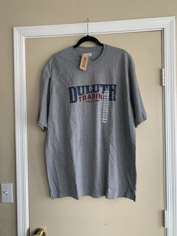 Duluth Trading Co Longtail T Gray Logo Word Spellout Cotton T- Shirt Men's L