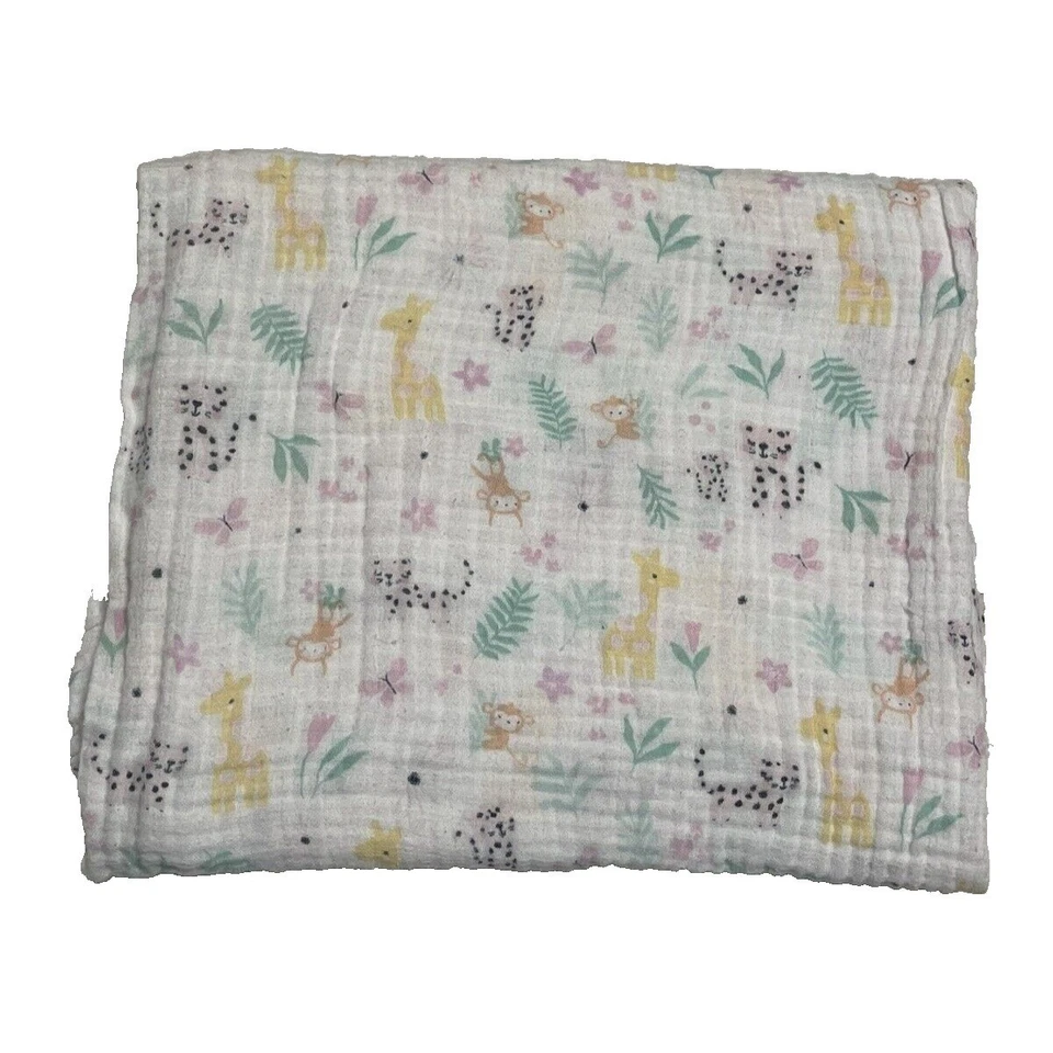 Parent's Choice Jungle Muslin Blanket Swaddle Baby Receiving Monkey Giraffe Cat - Image 2 of 4