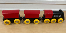 3 Pc Brio Wooden Trains Black Red Yellow Wheels Compatible With Thomas Trains