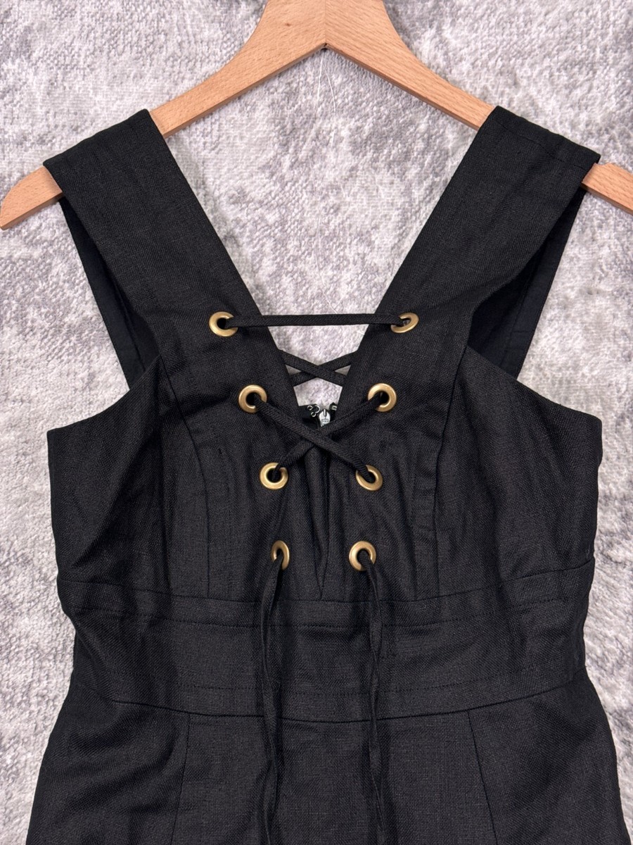 New J Crew Dress Womens Lace Up Structured Linen Black Size 0 | eBay