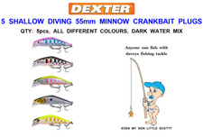 5 SHALLOW DIVING 55mm MUSTANG MINNOW PLUGS STRIKE PRO SALMO RAPALA TYPE LURE