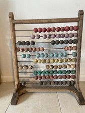 Antique Abacus Math Vintage Wooden Painted Wood Balls Circa Mid 20th Century