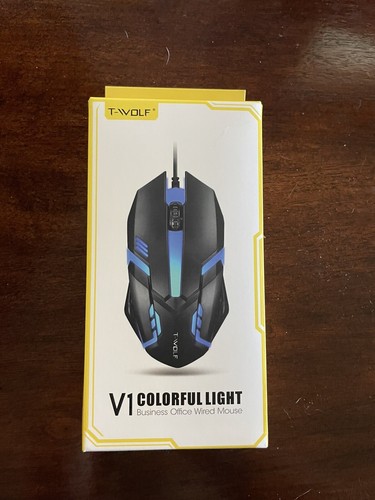T-WOLF V1 Kabelgebundene Gaming Maus 3 Tasten 7 bunte Hintergrundbeleuchtung 1200 DPI Büromaus