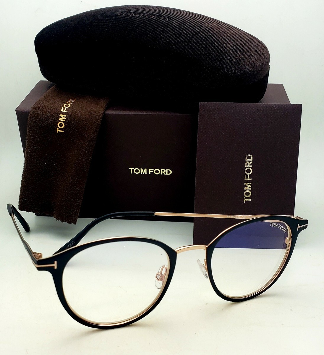 New TOM FORD Eyeglasses TF 5528-B 002 49-20 Black &Gold Frames