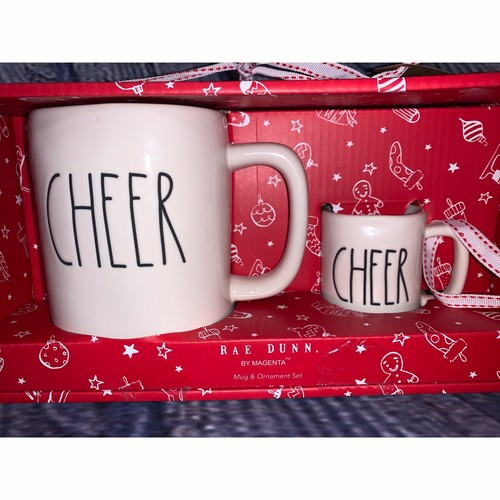 Rae Dunn Cheer Mug and Christmas Ornament Set Farmhouse Cottagecore Decor New - Picture 3 of 7