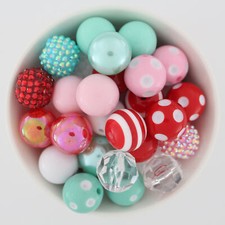 Chunky Bubblegum Bead Mix, 20mm, Pink Red Light Blue and White for Pens Crafts