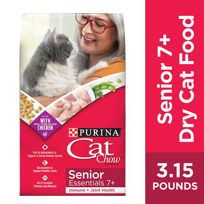 Purina Cat Chow Senior, Dry Cat Food, Chicken, 3.15 lb Bag