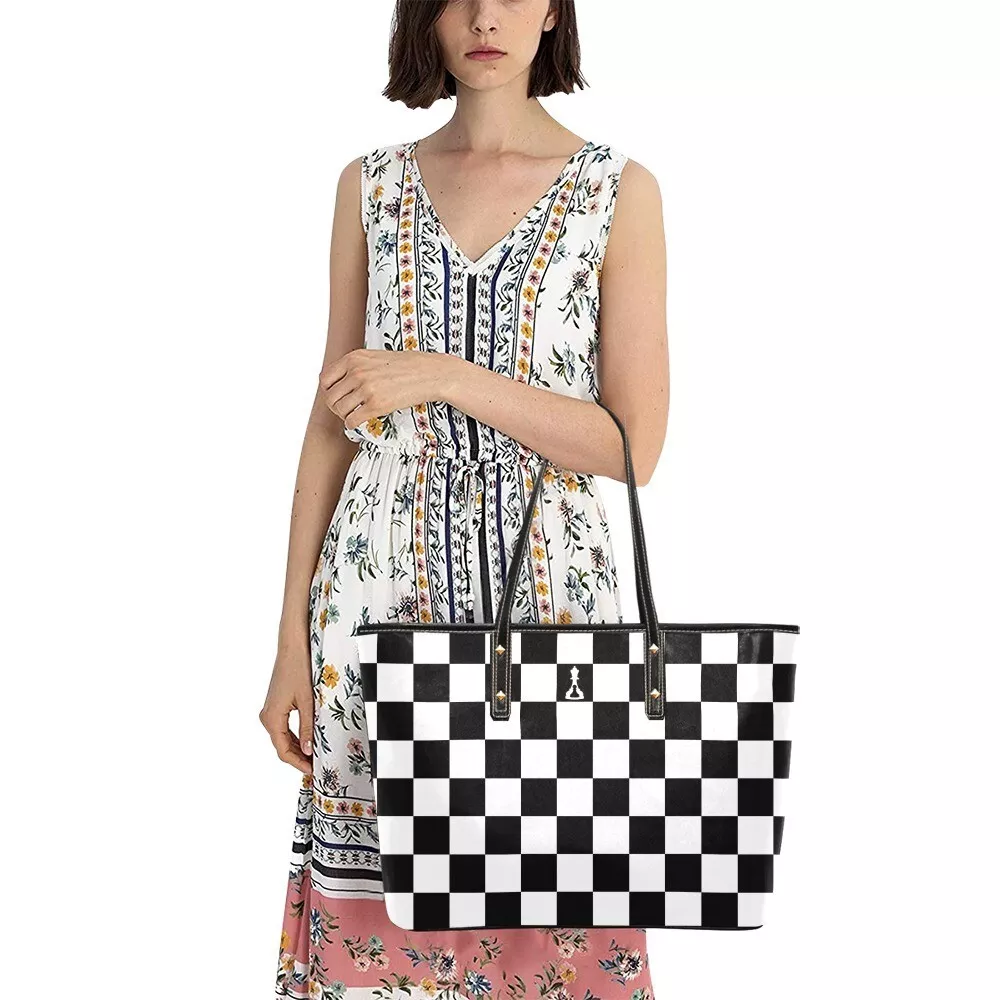 Womens Black and White Checkered Pattern Tote Bag