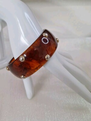 Chunky Silver Studded Tortise Shell Rootbeer Swirl Bakelite Bangle Tested *Pls R