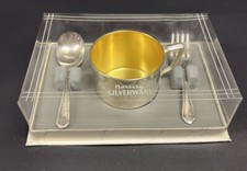 Vintage Nursery Silverplate Baby Fork Spoon Cup Set Keepsake Collectible Boxed