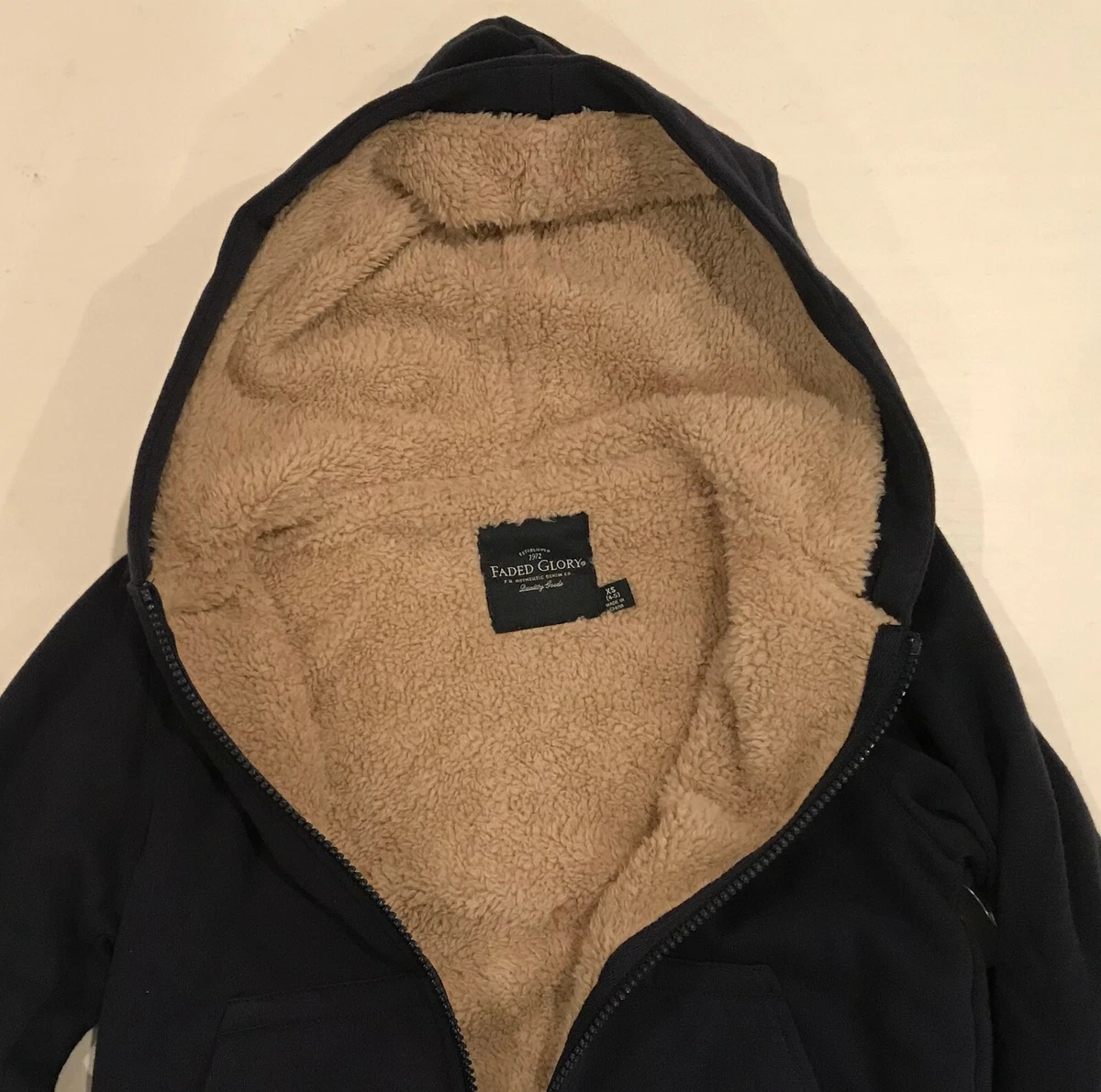 Faded Glory Boy s Lined Dark Navy Blue Hoodie Size XS 4 5 NEW
