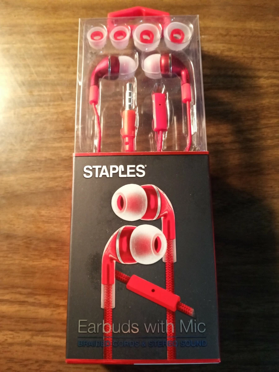 Staples Earbuds 53140 With Mic Red eBay