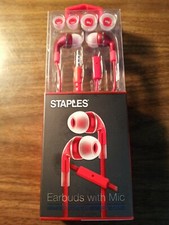 Staples Earbuds 53140 With Mic Red 