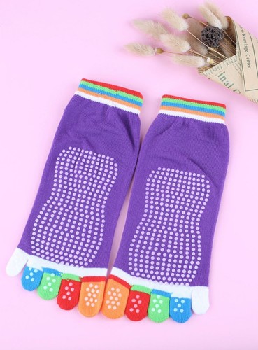 Yoga Pilates Grip Socks Small/Medium Purple with Multi-Color Toes - Picture 4 of 5