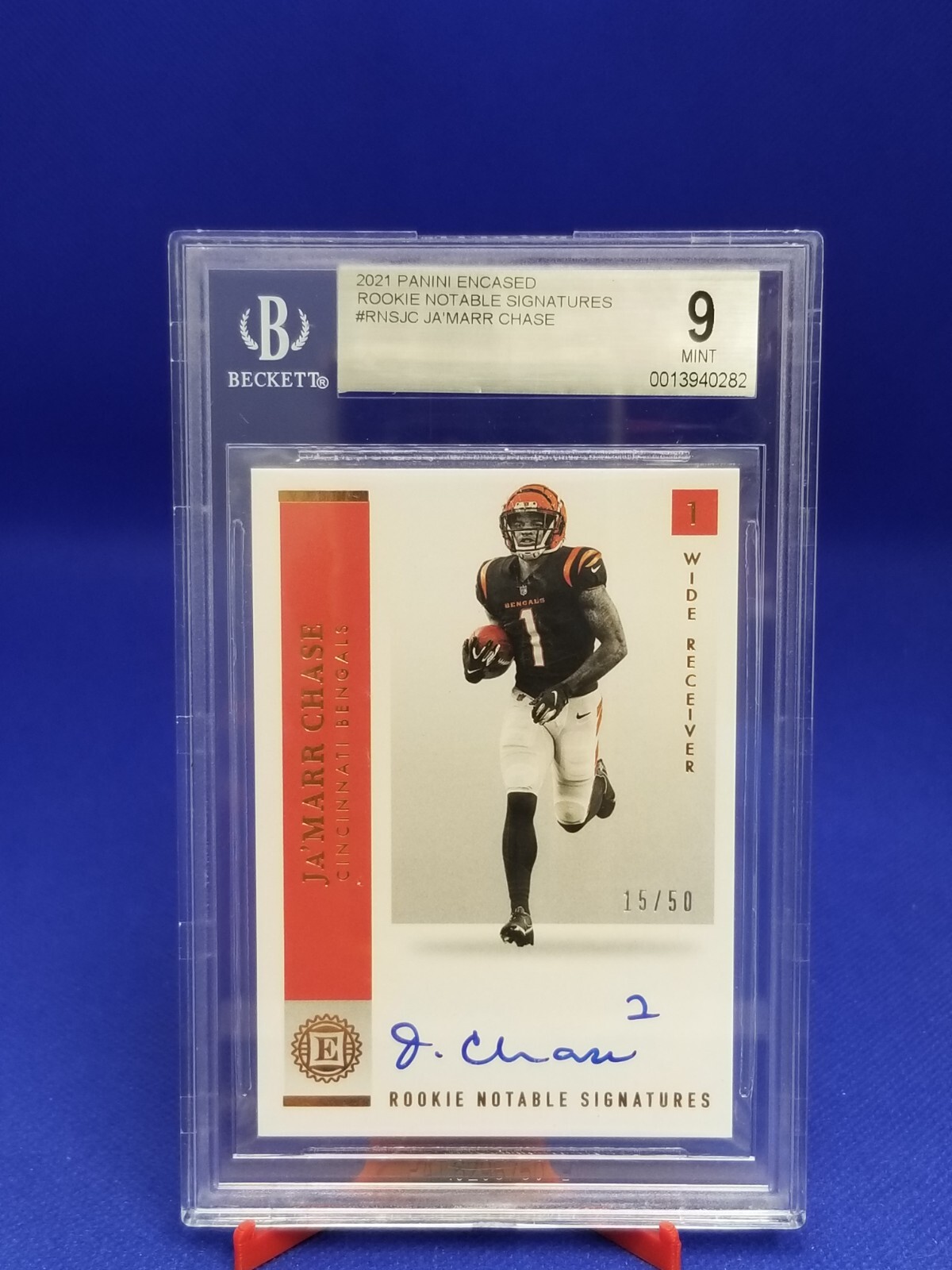 JaMarr Chase Panini Encased Rookie Notable Signatures #RNSJC Emerald