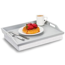 Wood Serving Tray With Bed Lap Desk Detachable Cushion - Calming Gray Up Lapps