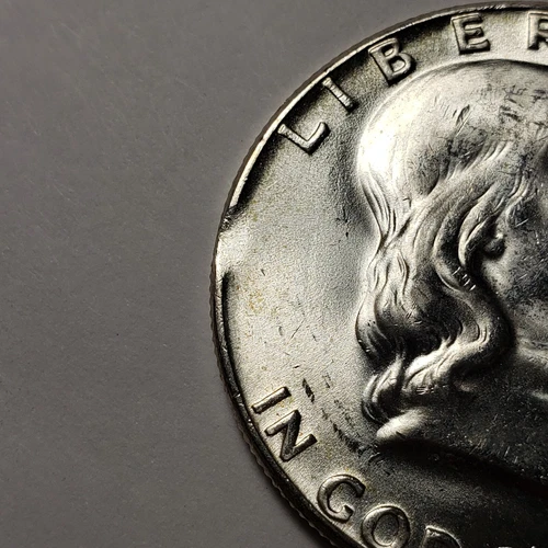 1955 50c Franklin Half Dollar - Mint Error Clipped Planchet - BU - SKU-H3434