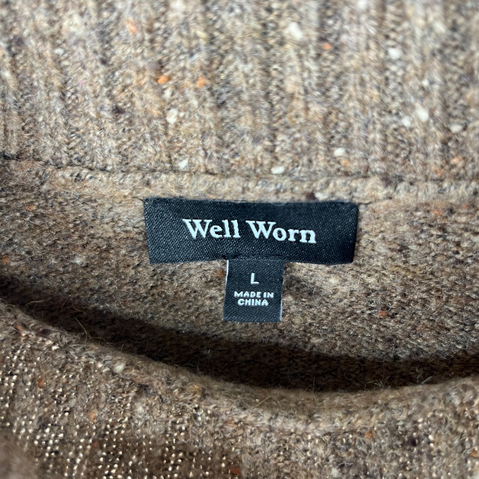 WELL WORN Sweater Womens L Wool Blend Mock Neck Marled Jumper Pullover Brown