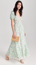 Love Shack Fancy Size 2 Aurelle Dress Aloe Wash Floral Print Crepe Lace $595