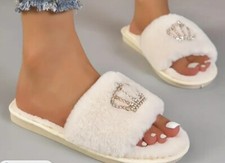 Womens Fuzzy Slippers With Crown