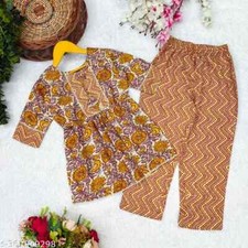 Indian Traditional New Stylish Baby Girls Beatyfull Printrd Cotton kurta Set
