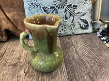 Vintage California USA Southpaw Left Hand Pitcher Creamer green Drip Glaze MCM