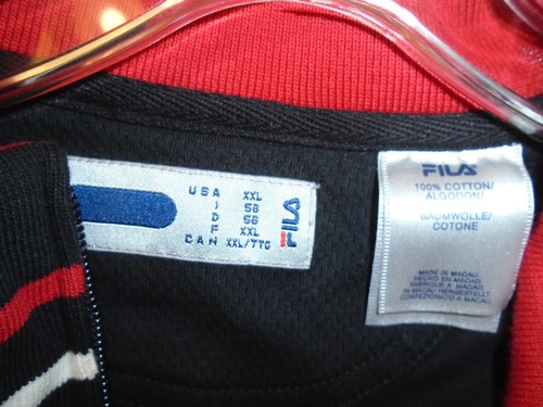 NEW FILA FULL ZIP UP BLACK RED WHITE COTTON ATHLETIC TOP SHIRT MENS SIZE 2XL XXL - Picture 10 of 11