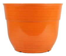 Garden Elements Glazed Brushed Happy Large PLastic Planter, Orange, 15"