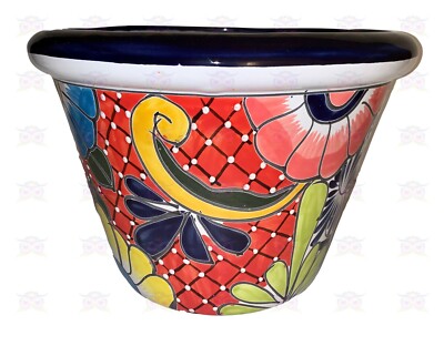 XOOCH MEXICO, Blumenkübel Talavera ''CULIACAN'' dunkelblau, Kunsthandwerk Mexiko