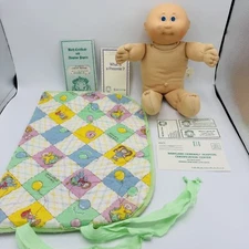 Vintage Cabbage Patch Preemie Doll And Slumber Bag Blue Eyes Papers Birth