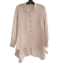 Kleen Pale Pink 100% Linen Asymmetrical Button Up Top Size Medium